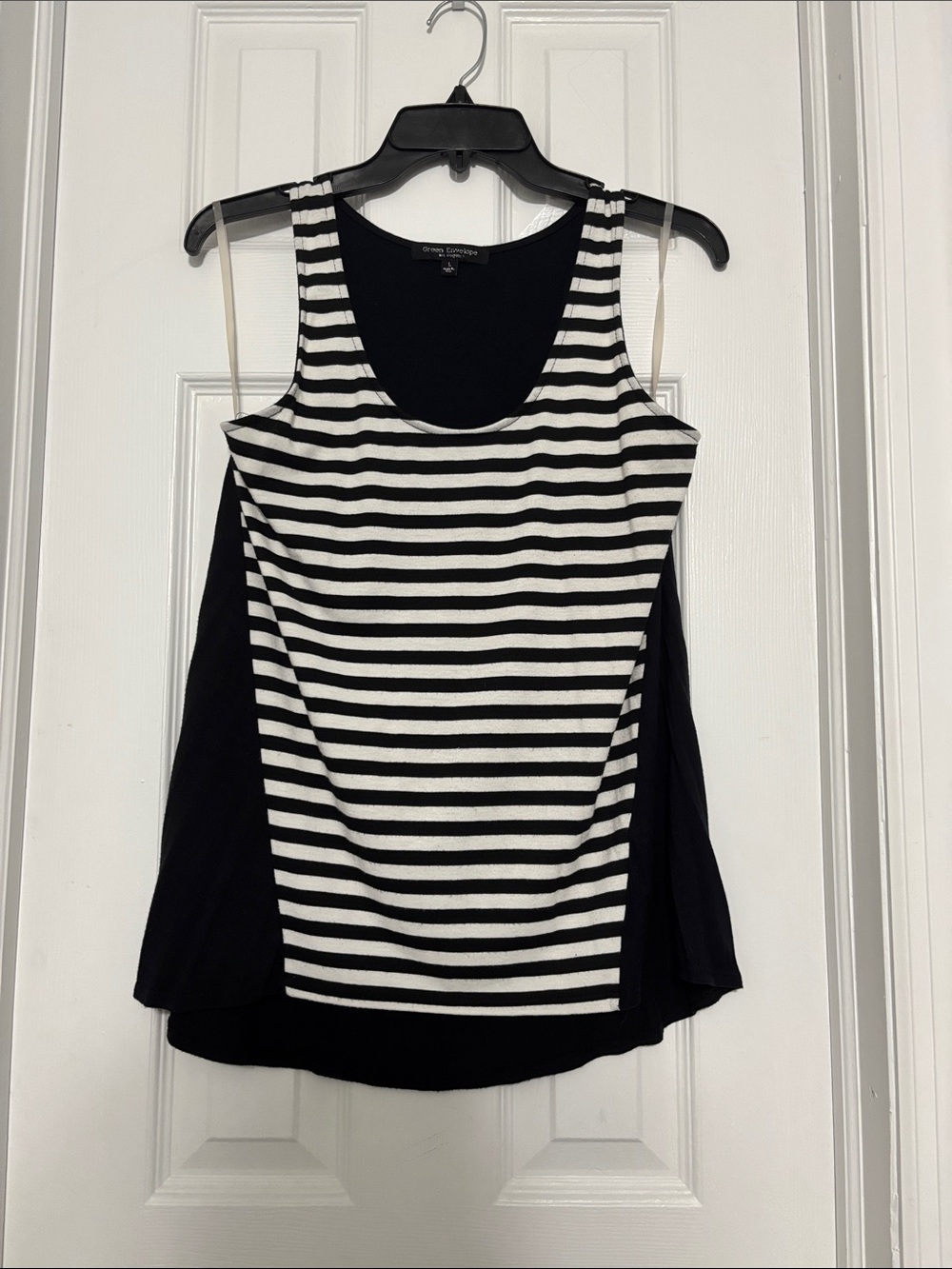 Green Envelope Black & White Striped Tank Top